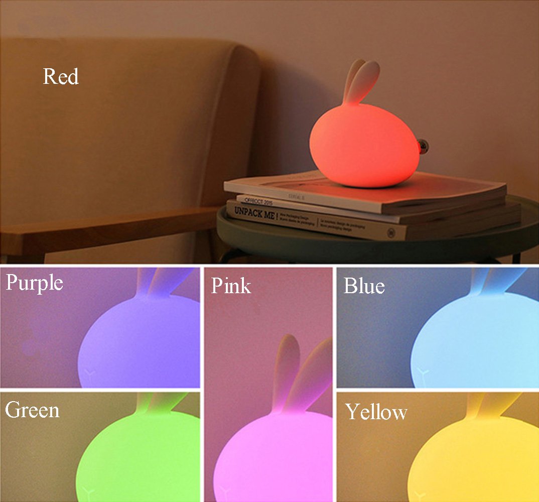 LED Rabbit Night Light - Soft Silicone Cute Rabbit Bunny Lamp with 7 Colors USB Chargeable for Baby kids Children Home Bedroom For Birthday, Christmas, Housewarming, Graduation, Wedding or Gift