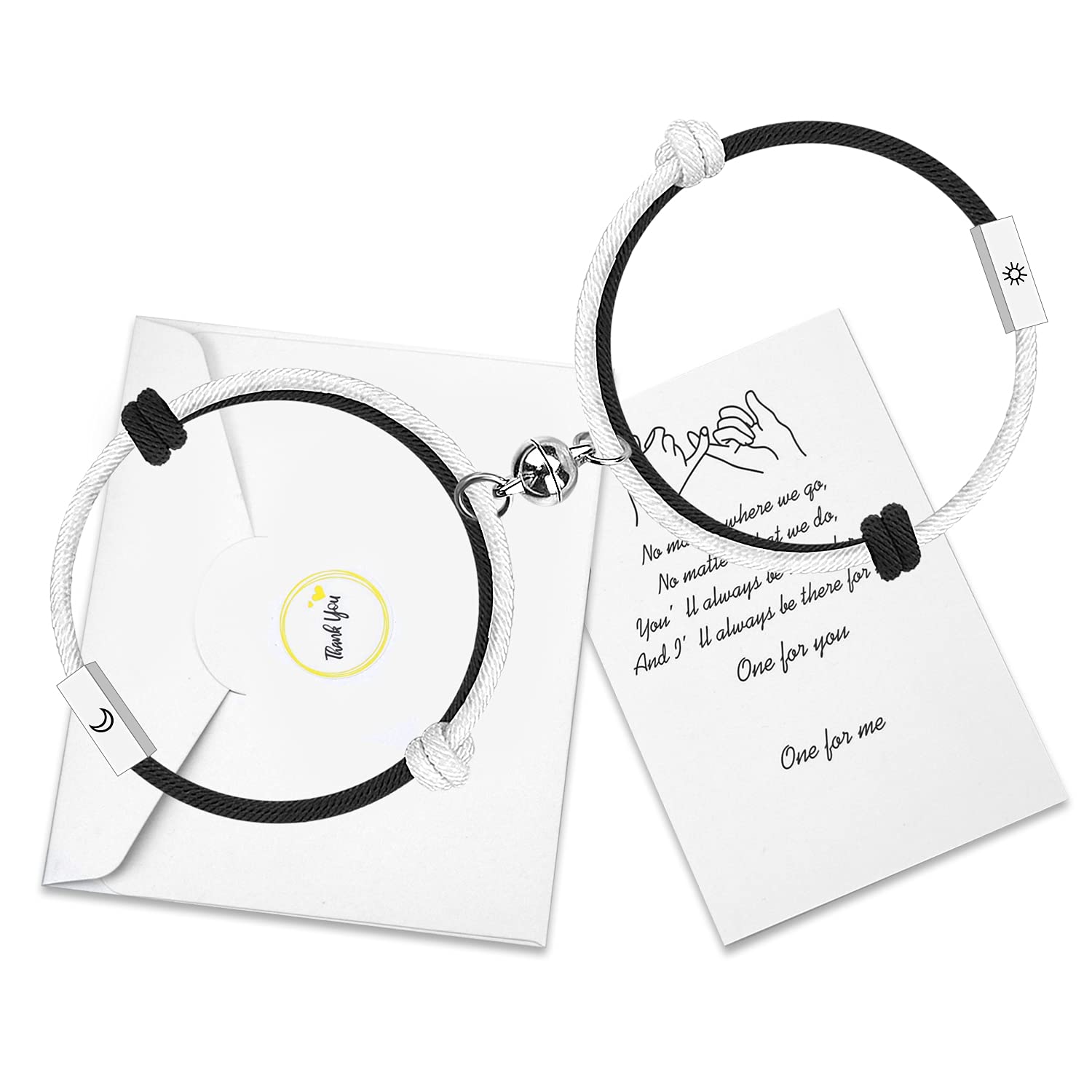 Free space Personalised Magnetic Couple Bracelet Set, Hand Rope of Mutual Attraction for 2 Matching Braided Bracelets Forever Love Wishes, One Size, wax rope