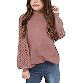 Batermoon Girls' Long Sleeve Shirts Lace Loose Fit Casual Crewneck Blouses Tops 5-14 Years