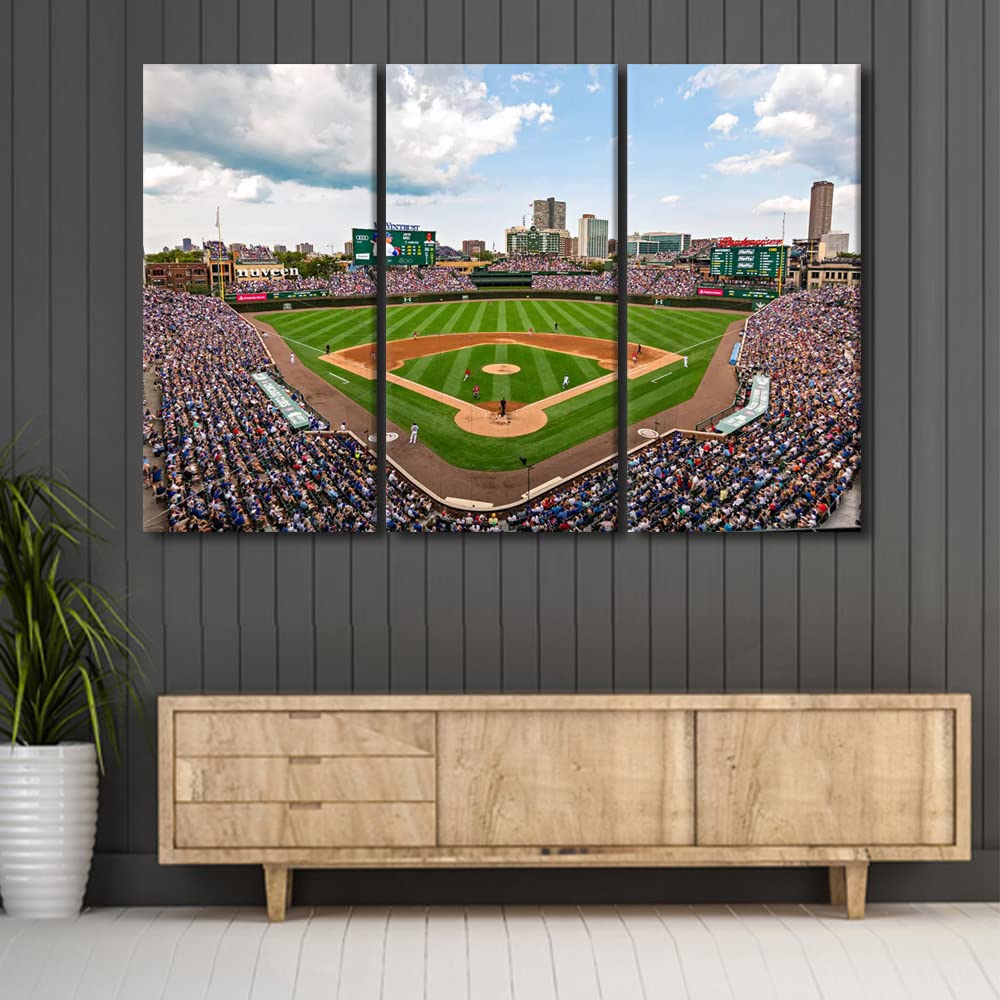 Photo 1 of 3 Pieces Wrigley Field Pictures for Living Room Baseball Stadium Skyline Canvas Wall Art House Decor USA Sports Modern Office Wall Decor Framed Ballpark Large Wall Art for Home Bedroom, 60"Wx40"H