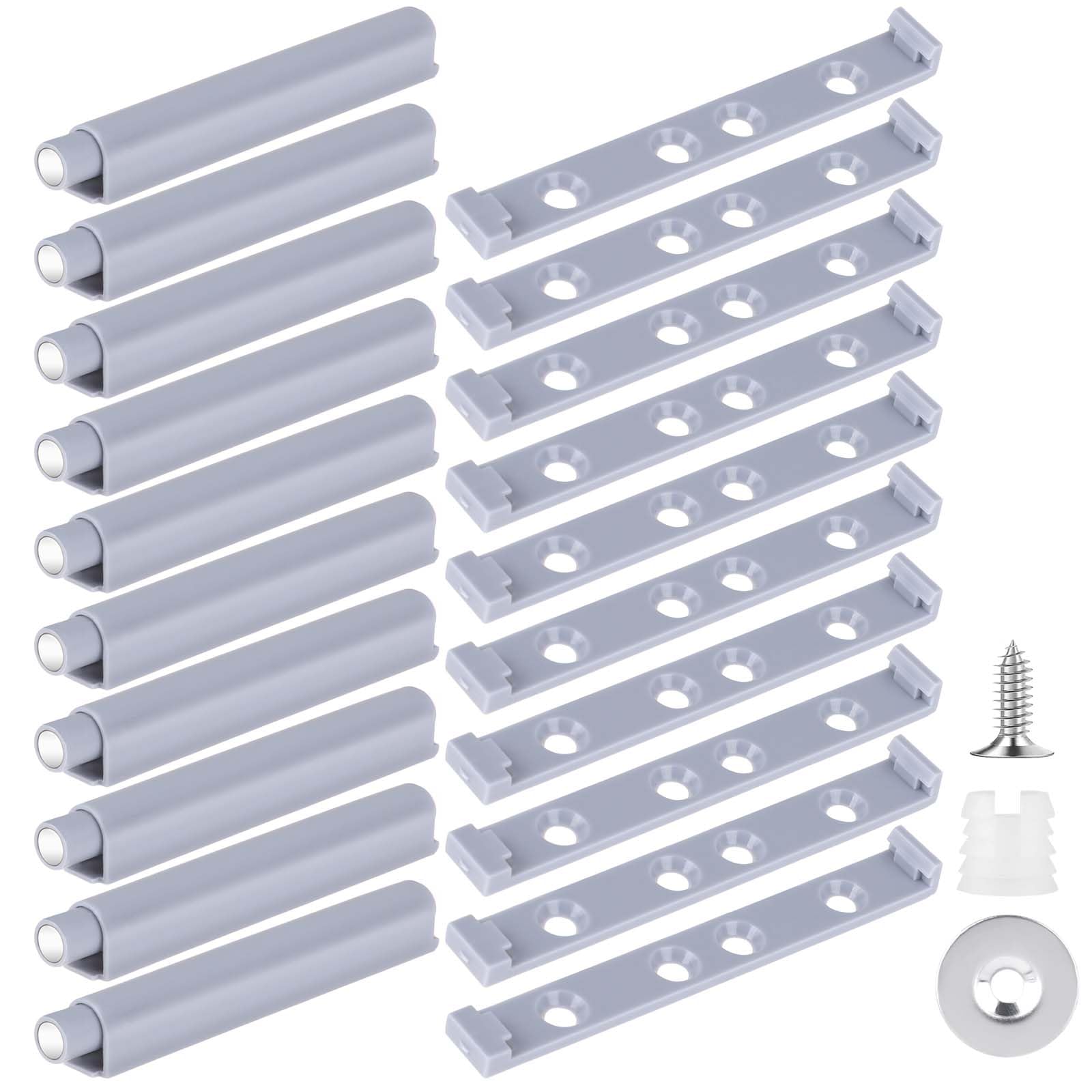 10 PCS Push to Open Door Catches Magnetic Push to Open Door Latch Recessed Cabinet Soft Close Damper Quiet Close Closers for Kitchen Drawer Doors Gray