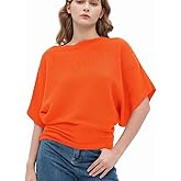 EDSTAR Boat Neck Batwing Sleeves Dolman Knitted Sweaters Autumn/Winter Pullovers Tops for Women (Short Sleeve, Pumpkin)