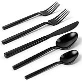 Cooluxry 20pcs Matte Black Silverware Set, Cuboid Flatware Set Service for 4, Stainless Steel Cutlery Set, Dishwasher Safe
