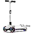 ELECOSMOS Foldable Electric Scooter for Kids Ages 4+, Thumb Throttle, Flash Deck & 3 Extra Wide Light Up Big Wheels, 3 Heights Adjustable, 5 MPH Safe Speed, Super Lightweight Kick Scooter for Kids