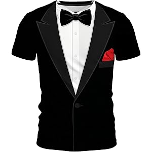 Funny Novelty Party Tuxedo Shirt Graphic 3D T-Shirt Short Sleeve Crewneck Shirts for Men S-4XL