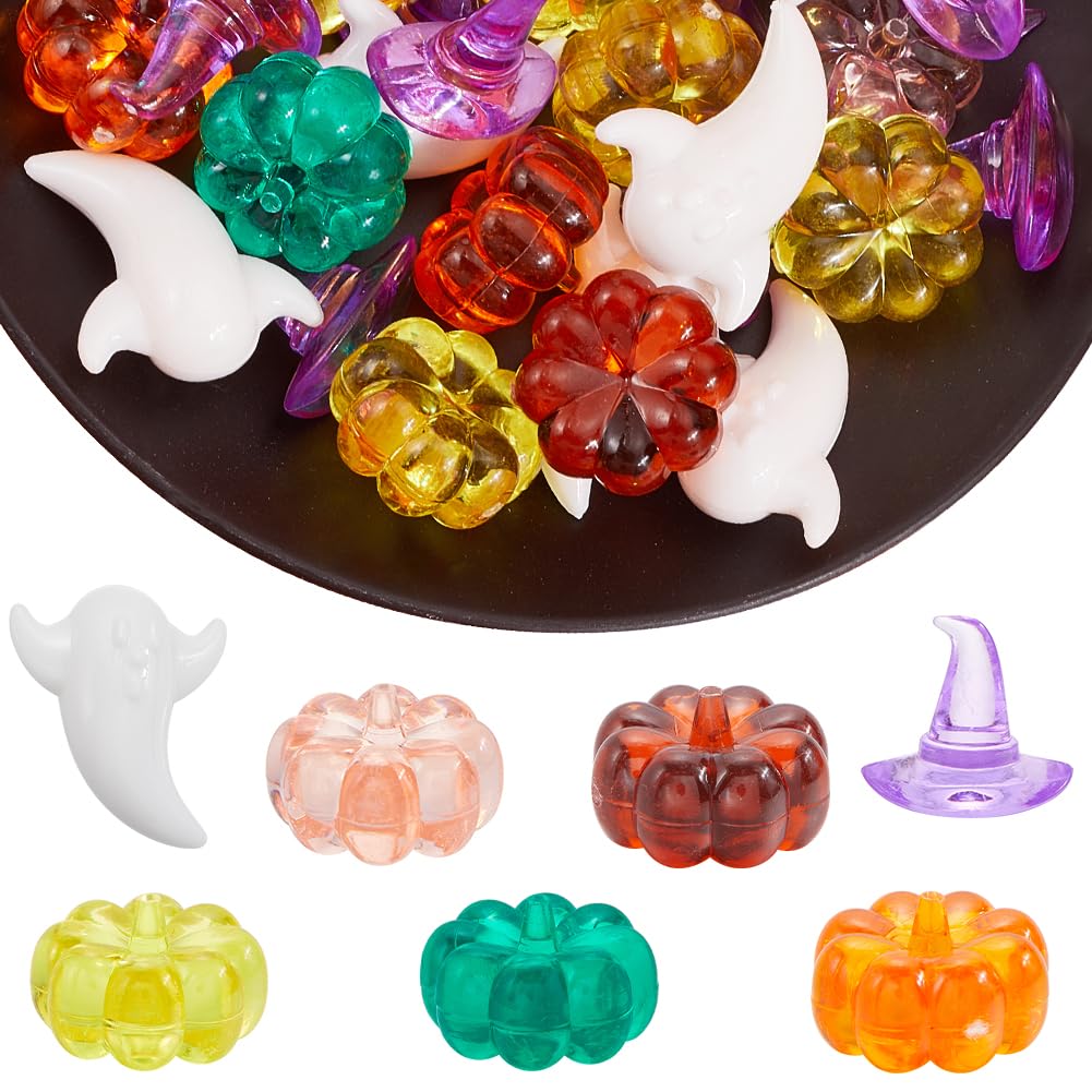 SOFPLATE 60Pcs Halloween Vase Filler Decor Pumpkin Vase Fillers Mini Witch Hat Ghost Transparent Centerpieces Table Decorations jewellery Making Findings for Home Decor Holidays Supplies DIY Crafts