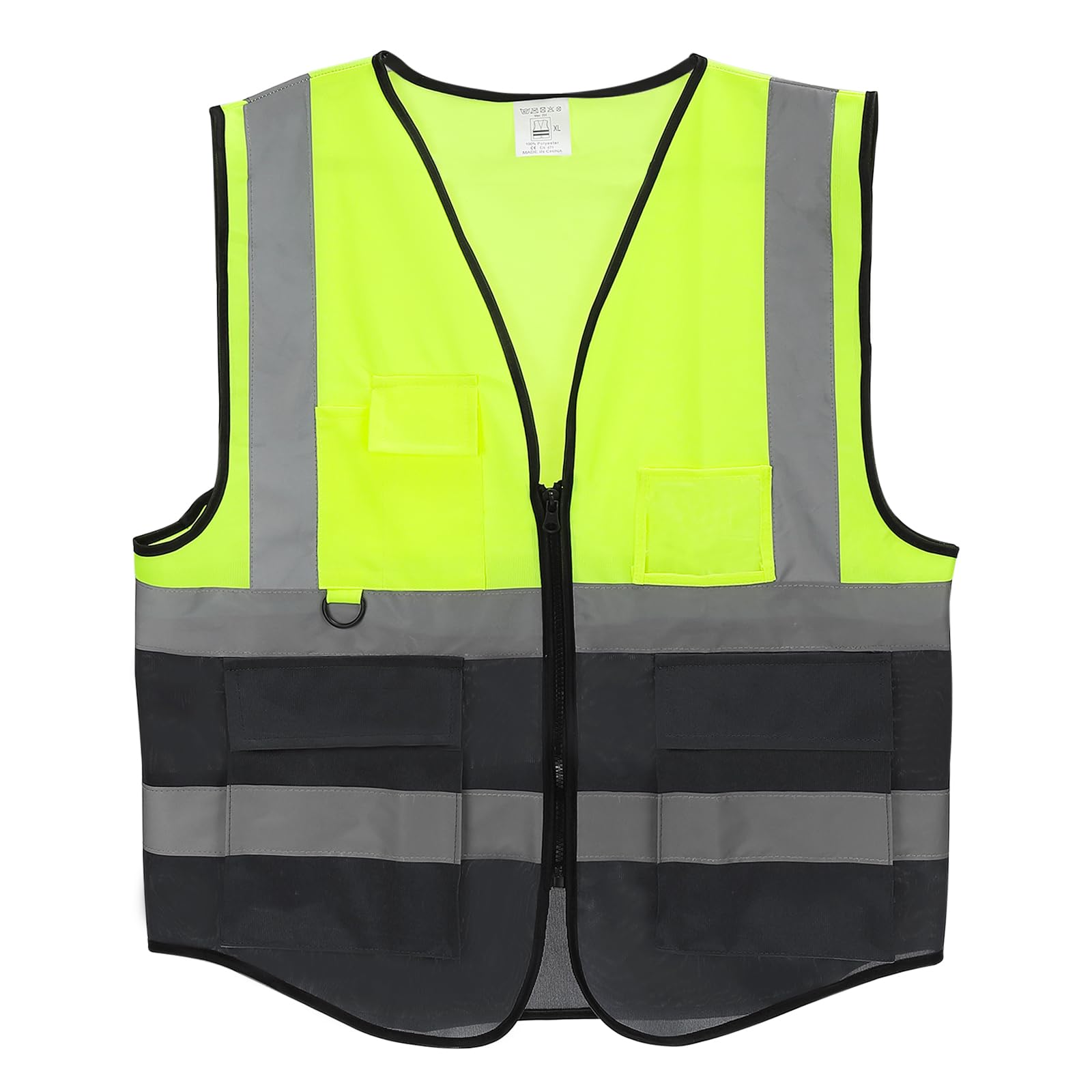 PATIKIL Large Reflective Safety Vest 26x22inch, High Visibility Security Vest with 10 Front Pocket Zippers for Men Women Work Construction, Yellow/Black