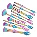 AprFairy 2017 Mermaid Makeup Brushes Set 10pcs with Pink Plaid Makeup Bag Ultra-soft Bristles Face Foundation Beauty Tools Blush Concealer Contouring Make Up Brush Kit - Colorful Gradient