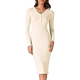 Allegra K Women's Sweater Dress Ribbed Knit V Neck Long Sleeve Bodycon Slim Fitted Elegant Fall Midi Dress