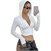 GORGLITTER Women's Zip Up Cropped Hoodie Y2K Long Sleeve Hooded Sweatshirt Crop Tops Fall Outfits