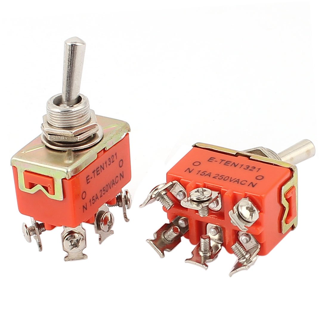 sourcingmap 2Pcs E-TEN1321 AC 250V 15A DPDT ON-ON M12 Latching Toggle Switch