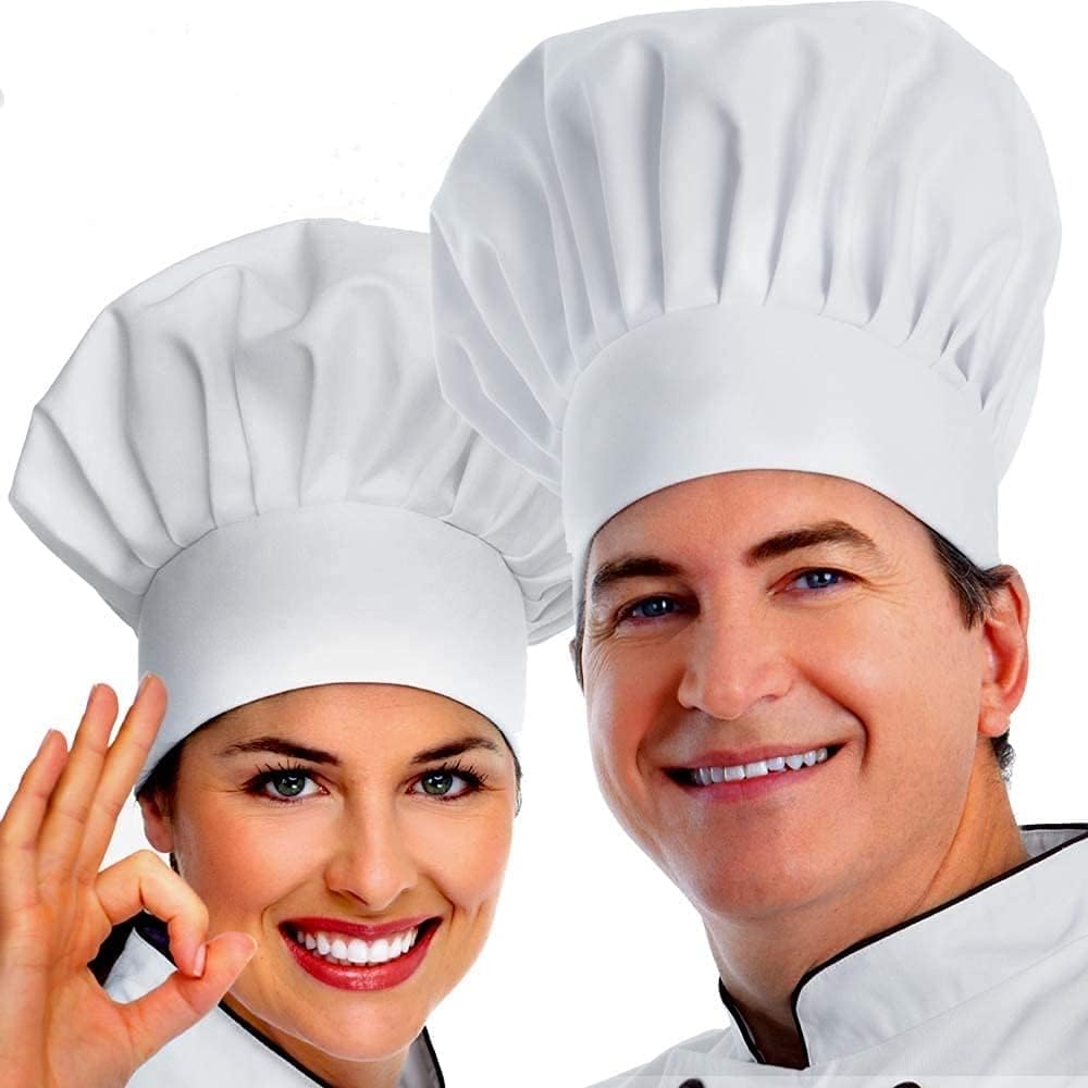 COLIBROX Chef Hat, 2PCS Adult Premium Adjustable Elastic Baker Kitchen Cooking Chef Cap, for Adult/Kids , White: Home & Kitchen