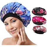 Aniann 4 Pack Soft Satin Sleeping Cap Wide Band Salon Bonnet Silk Night Sleep Hat Hair Loss Cap For Women, 4 Styles