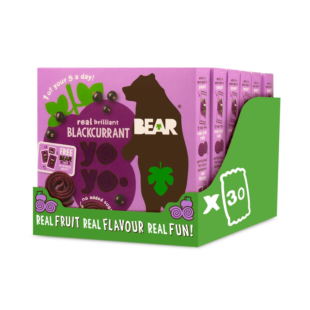 BEAR Yoyos Blackcurrant 20g (Pack of 30) – Made with Real Fruit, No Added Sugar, Ideal lunchbox snack for kids or on-the-go