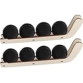 PEUTIER 2pcs Hockey Puck Display Cases, Wooden Hockey Puck Wall Mount Holder Hockey Puck Shelf Display Stand for Players Team Gifts Home Room Collection Storage Decoration, Medium, 31152