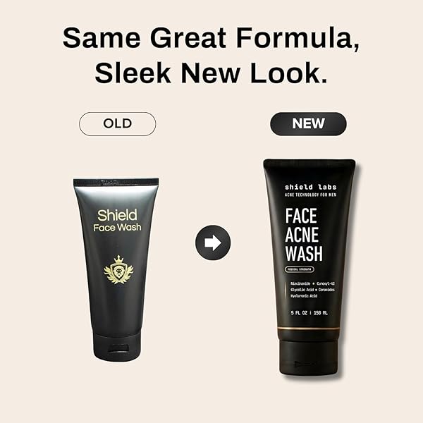 SHIELD FACE ACNE WASH FOR MEN AND BOYS, CUROXYL-42 FACE WASH TO CLEAR, TREAT, AND PREVENT ACNE, GENTLE FORMULA WITH NIACINAMIDE, HYALURONIC ACID, AND CERAMIDES, UNSCENTED, 5.1 OZ, PACK OF 1