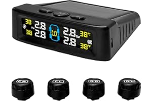 YTFRL Tire Pressure Monitoring System, Tire Monitoring System with Solar & USB Charger, 4 External Sensors, 6 Alarm Modes, Auto On/Off Real-time LCD Display Tyre Pressure Monitor