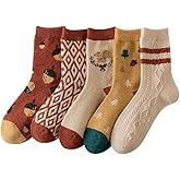 MarJunSep Wool Fall Boot Socks Women Teen Girls Thick Knit Vintage Cute Floral Cottage Core Boho Winter Warm Crew Socks