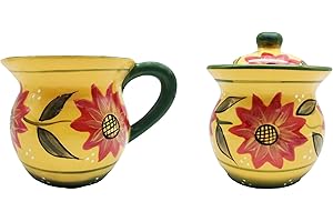 ACK Ceramic Cream and Sugar Set, Sugar Bowl with Lid (Country Sunflower)