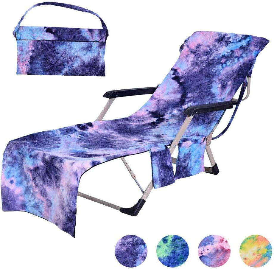 Beach Chair Cover with Side Pockets, Microfiber Chaise Lounge Chair Towel Cover for