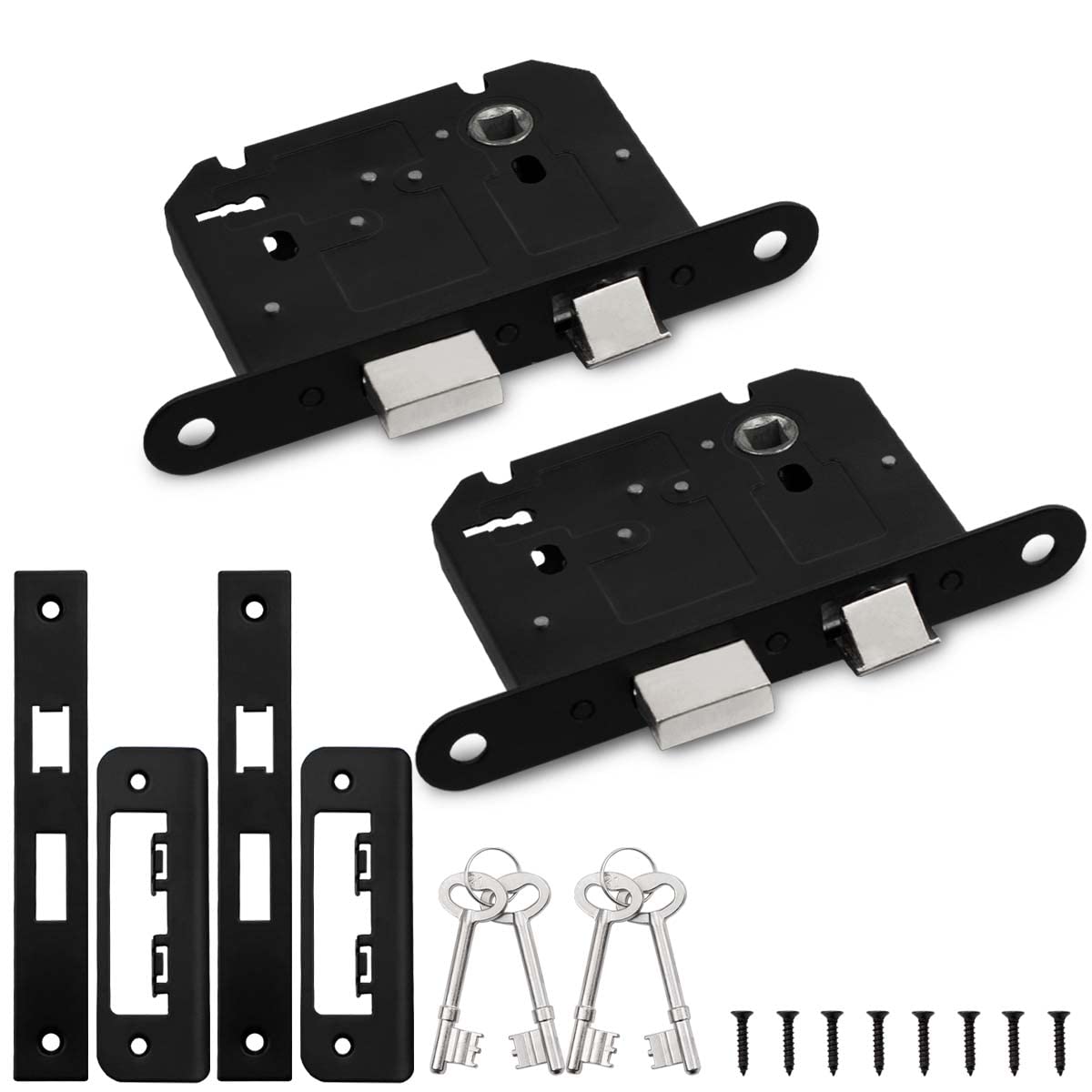 Bwintech 2 PCS 3 Lever Matt Black Mortice Sashlock 65mm (2.5 Inch), Door Lock with Key for Internal Doors, Reversible Catch