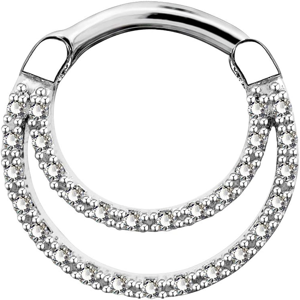 OUFER 16G Daith Piercing Jewellery Tribal Clear CZ Septum Clicker 1.2mm 316L Stainless Steel Bar Cartilage Earrings Helix Simple Body Jewellery