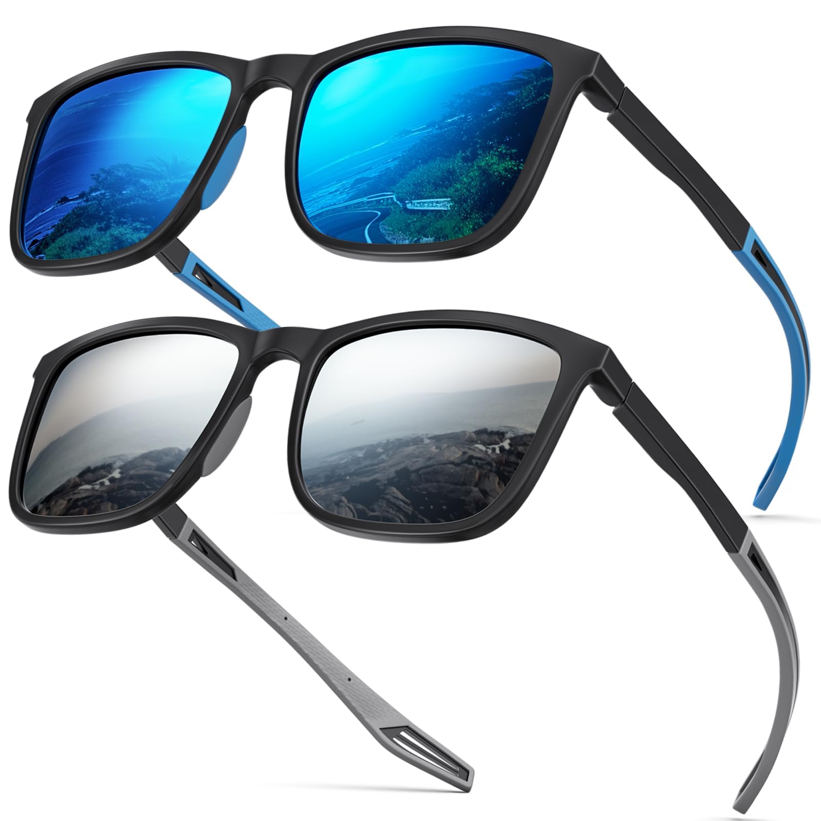 Photo 1 of Premium Large 158MM XXL Polarized Sunglasses for Men Women, Scratch/Saltwater Resistant/Oleophobic Coating Lens Sun Glasses TR Frame Stylish Oversized Shades (2 Pack, Ocean & Mercury)