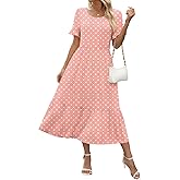 Zeagoo Womens Summer Dresses 2026 Casual Midi Dress Flowy Sundress Ruffle Short Sleeve Tiered Dresses A Line Boho Dress