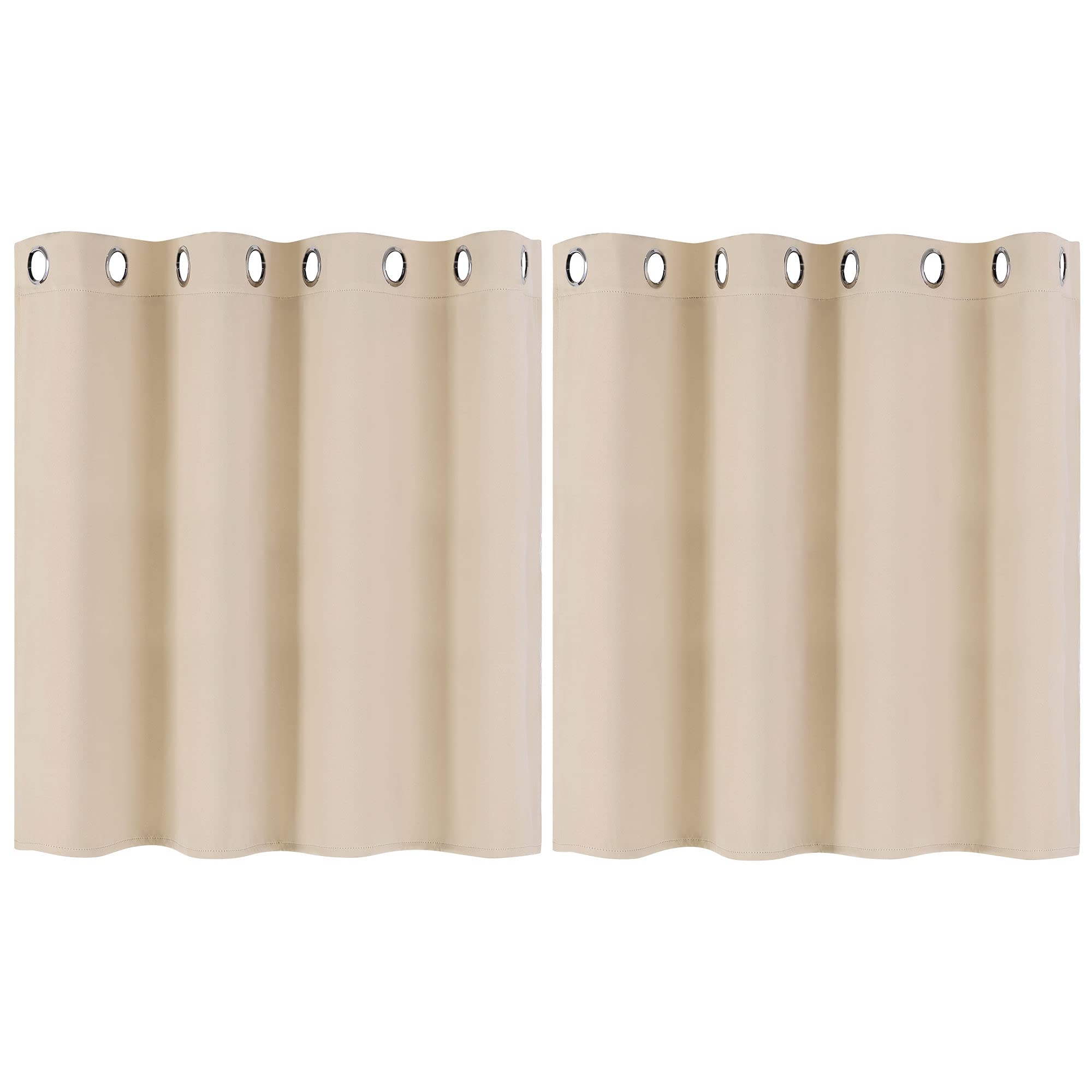 PiccoCasa Blackout Curtains 2 Panels Grommet, Beige Thermal Insulated Curtains Panel Darkening Small Window Curtains for Bedroom Living Room 52 x 36 Inch (Width x Length), 36inch Drop
