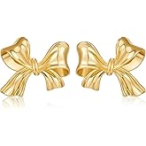 TONLUYAX Gold Silver Bow Earrings Women Ribbon Stud Earrings Gift