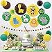 Safari Jungle animal Party Decoration Wild Themed Hanging Paper Fans Rosettes Lanterns Tissue Honeycomb Ball Circle Dot Garland for Zoo Animals Baby Shower Wild One Cake Smash Jungle Birthday Party Supplies Backdrop Decor