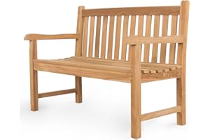 OTSUN A-Grade Natural Teak Bench, Outdoor Garden Bench, All-Weather 100% Teak Wood 2 Person Yard Benches with Curved Backrest and Arch Armrest