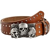 RSGMU Mens Belt Leather Skull Buckle Belt Waist Band Jeans Decorative Punk Belt Black Studded Belts for Men Y2k Skull Belts