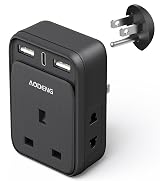 Aodeng UK to US Travel Adapter 6 in 1 with 2 USB Ports Type C Shaver UK plug