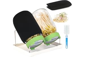 Lulonpon Sprouting Kit, 2 Sprouting Jar Kits, Wide Mouth Quart Mason Jars with Stainless Steel Screen Sprout Lids,1000ml Sprouts Growing Kit, Seed Sprouter Set for Growing Broccoli, Bean, Alfalfa ﻿