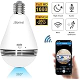 JBonest 1080P WiFi Camera Light Bulb Panoramic Camera with IR Motion Detection, Night Vision, Two-Way Audio, Cloud Service for Home, Office, Baby, Pet Monitor