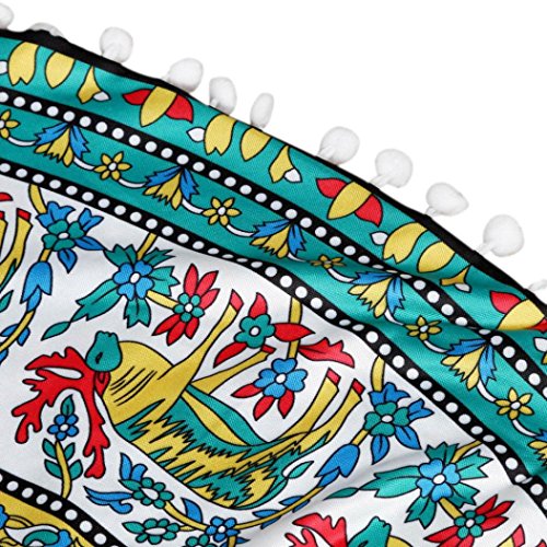 KMG Kimloog Round Pillow Cover, Decorative Mandala Pillow Sham, Indian Bohemian Ottoman Poufs, Outdoor Cushion Cover, Pom Pom (G) - Thumbnail 2