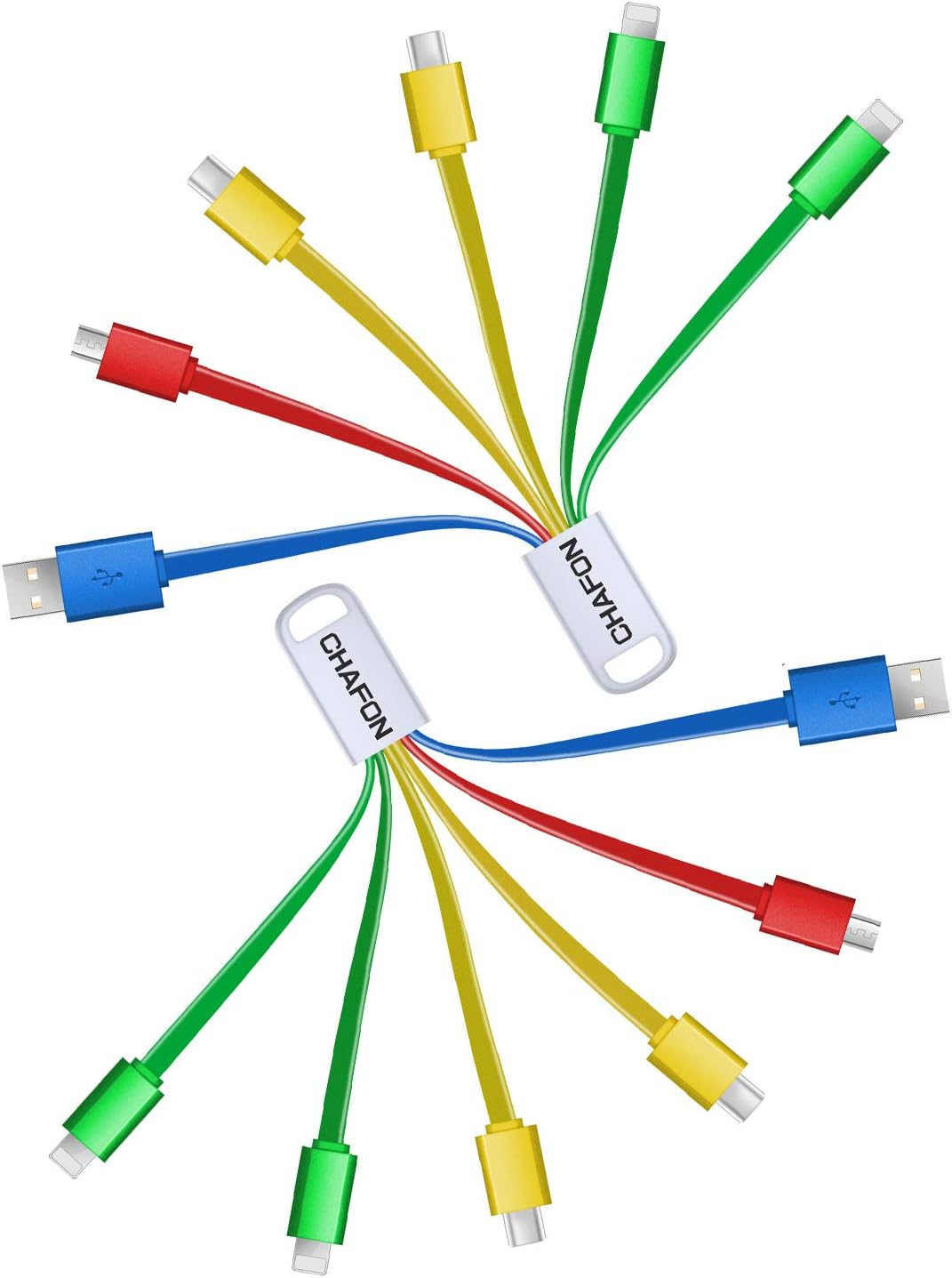 CHAFON Multi USB Charging Cable Short, 6 in 1 Multiple Charger Cord with USB 2.0,Type C,Micro B,Phone Adapter,Compatible for Cell Phones Tablets Speaker and More | Black, 5.3 inch