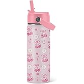 xiiai Cherry Gifts for Girls - 18oz Pink Water Bottle with Straw Lid, Stainless Steel Insulated Tumbler, Leakproof, BPA-Free, for Women, Travel - Cherry Lovers Birthday Gift Cup (1pc)