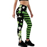 SCVBH Women's St Patrick's Day Leggings Irish Green Shamrock Printed High Waisted Tights Trendy Workout Yoga Pants