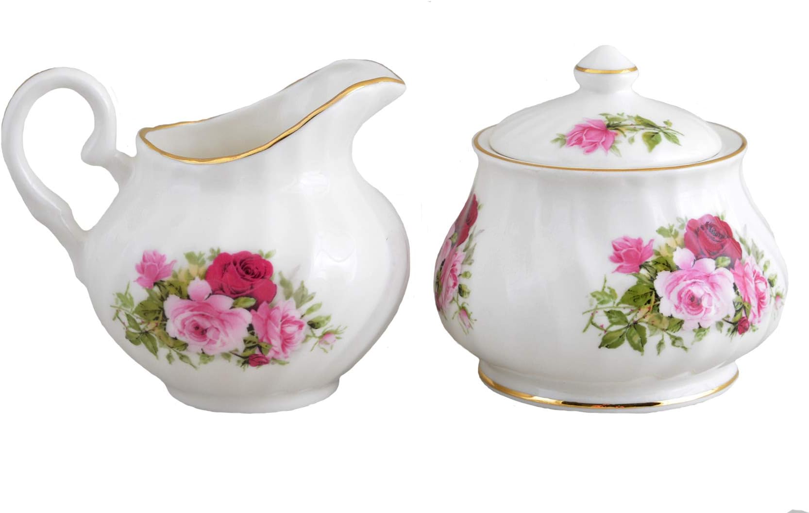 Summertime Rose sugar and creamer set - Fine English Bone China