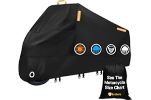 EcoZoro 300D Heavy Duty Motorcycle Cover - All Season Waterproof Outdoor Protection with Lock-Holes, Night Reflective & Storage Bag Fits up to 96.5" Cruiser, Touring, Sportbike, Dirt Bike, Scooter