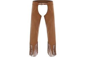 Jelory Western Cowboy Chaps for Men Adult Open Crotch Fringe Assless Motorcycle Chaps Pants Costume