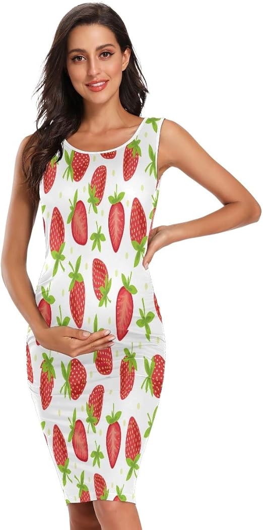 White Strawberry Women's Maternity Short Sleeve Dress Nightgown