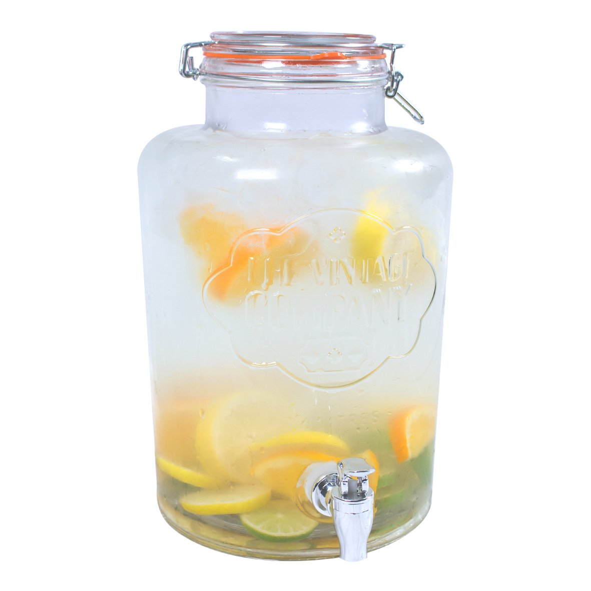The Vintage Company Jumbo Glass Drinks Dispenser/Airtight Lid and Tap / 7.6 Litre Capacity / 22 x 22 x 35 cm/Events, Parties, Weddings, BBQs 51050