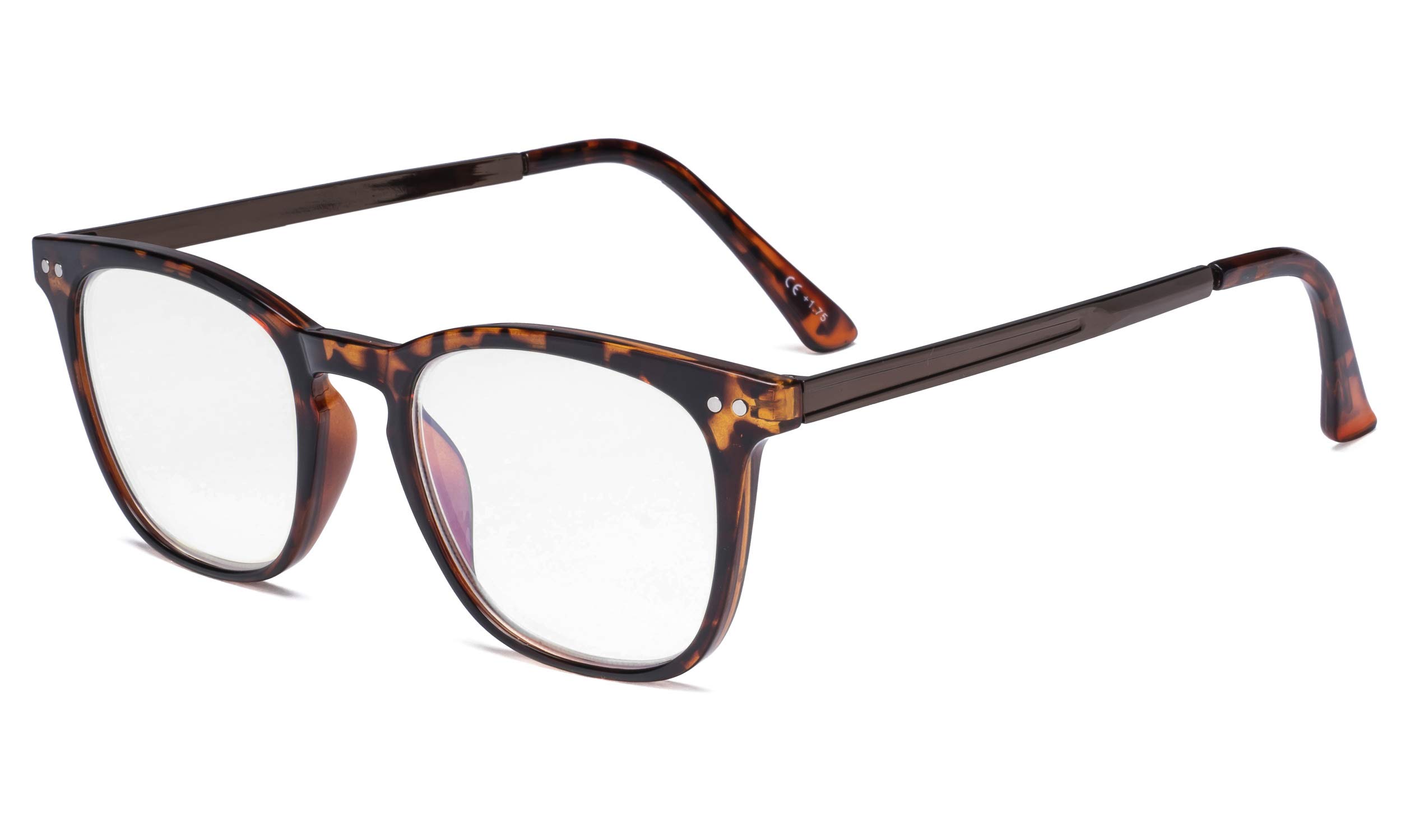 Eyekepper Readers Retro Square Plastic Frame Metal Arms Reading Glasses Tortoise，+3.0