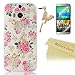 M8 Case, Htc M8 Case - Mavis's Diary Bling Crystal Golden Butterfly Pink Flowers Hard Case Cover for HTC One M8 2014 with Soft Clean Cloth (One Case&One Golden Bling Diamond Anti-dust Plug&One HD Screen Protector)