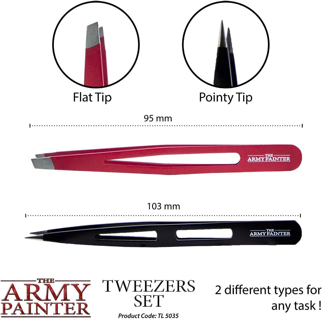 The Army Painter 2-Piece Precision Tweezers - Slant & Pointy, 95mm Flat Tip & 103mm Pointy Tip. for Assembling Miniatures and Crafting - Image 3