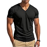 SHENHE Men's Short Sleeve Tee Shirt V Neck Basic Tops Casual Undershirt Streetwear