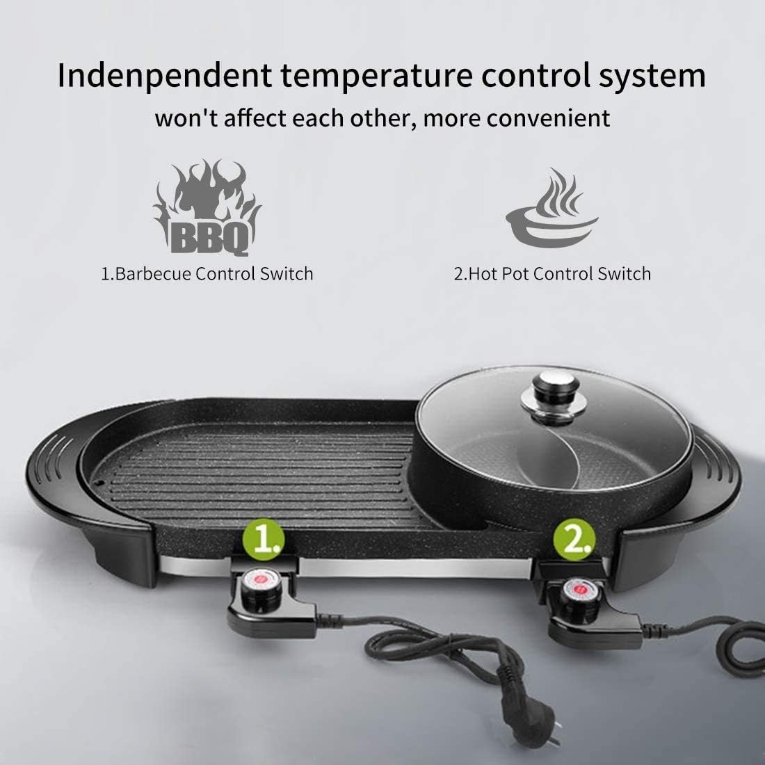 review NOLOGO Electric Grill Electric Barbecue，Korean Style BBQ Poke Hot Pot，Non-Smoking Non-Stick Electric Baking Pan，BBQ Electric Grill Pan with Hot Pot